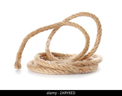Rolled rope on white background Stock Photo