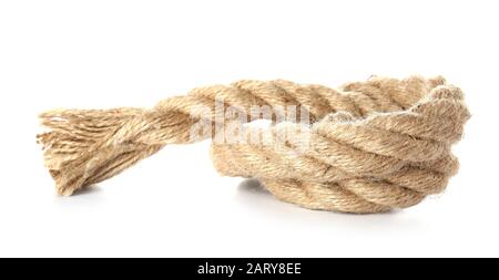 Rolled rope on white background Stock Photo