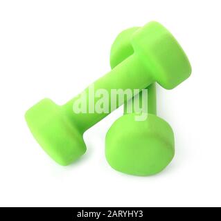 Color dumbbells on white background Stock Photo