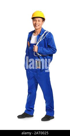 Handsome Asian worker on white background Stock Photo