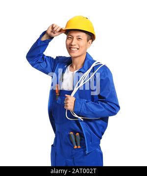 Handsome Asian worker on white background Stock Photo