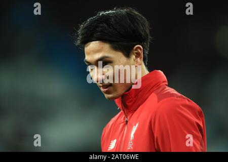 London, UK. 29th Jan 2020.  Liverpool's Takumi Minamino during the Premier League match between West Ham United and Liverpool at the London Stadium, Stratford on Wednesday 29th January 2020. (Credit: Leila Coker | MI News) Photograph may only be used for newspaper and/or magazine editorial purposes, license required for commercial use Credit: MI News & Sport /Alamy Live News Stock Photo