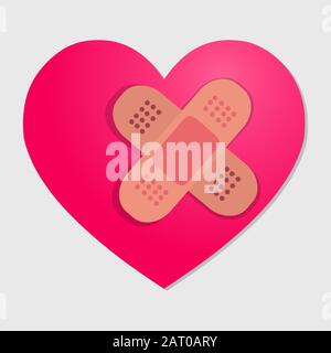 heart with medical bandage plaster for medical care concept symbol vector illustration Stock Vector