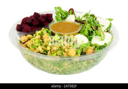 Goats cheese and beetroot convenience salad bowl isolated on a white background Stock Photo