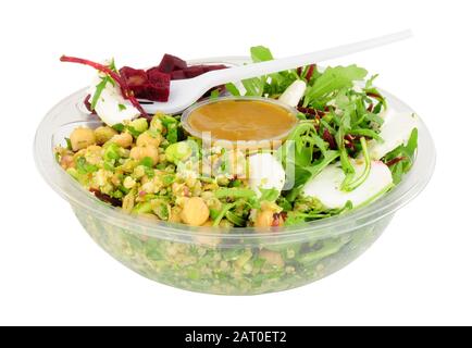 Goats cheese and beetroot convenience salad bowl isolated on a white background Stock Photo