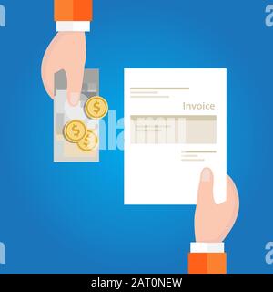 Pay invoice bill holding paper and cash money for transaction Stock Vector