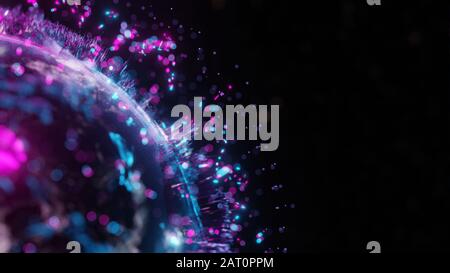Abstract futuristic planet Earth surrounded by virtual elements. Dots, numbers and lines. Element of this image furnished by NASA. 3D rendering. Techn Stock Photo