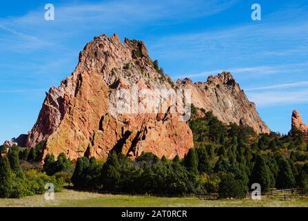 The sandstone mountain that is the cornerstone of the Central Garden in Garden of the Gods. Stock Photo