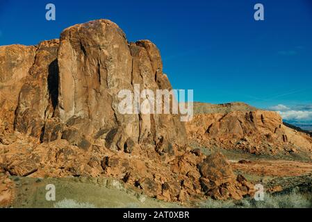 Panoramic view of Fire Canyon Silica Dome in Valley of Fire State Park, Nevada United States Stock Photo