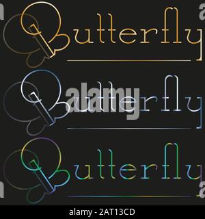 set minimal black geometric logo of butterfly and gold lettering Stock Vector