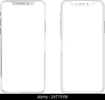 Smartphone mockup and outline . New black frameless smartphone mockup with white screen. Isolated on white background. Stock Vector