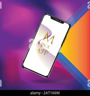 Mobile phone mockup with Purple Background template Stock Vector