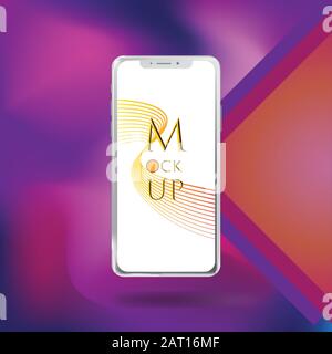 Mobile phone mockup with Purple Background template Stock Vector