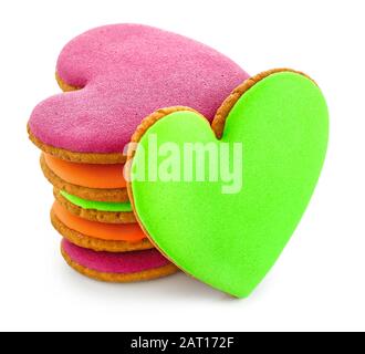 Heart shaped cookies for Valentine's day on white background Stock Photo