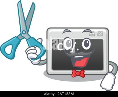 Smiley Funny Barber command window cartoon character design style Stock Vector