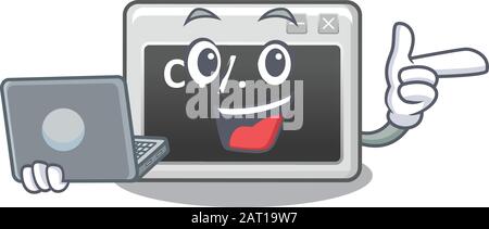 Smart character of command window working with laptop Stock Vector