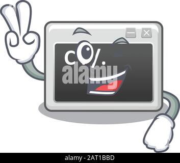 Smiley mascot of command window cartoon Character with two fingers Stock Vector