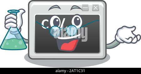 Smart Professor command window cartoon character with glass tube Stock Vector