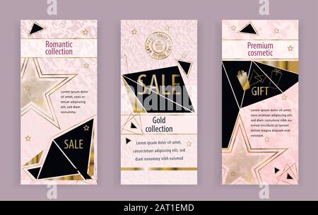 Pink marble banners with pink black triangles. Business modern banner for 8 March, wedding, Mothers day, Valentines day. Stock Vector