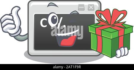 Smiley command window character with gift box Stock Vector