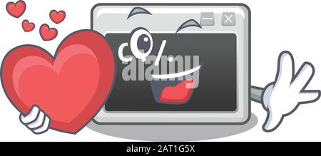Funny Face command window cartoon character holding a heart Stock Vector