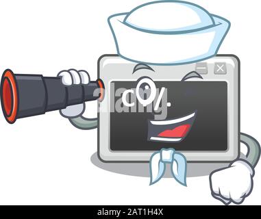 Command window cartoon happy Sailor style with binocular Stock Vector