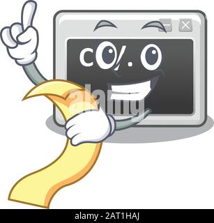 A funny cartoon character of command window with a menu Stock Vector