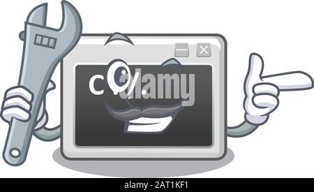 Smart Mechanic command window cartoon character design Stock Vector