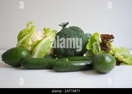 Healthy fresh vegetables on the white table Stock Photo
