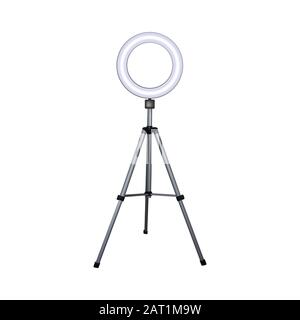 Circular Speed Light for professional camera. Photographic equipment on tripod. Vector illustration. Stock Vector