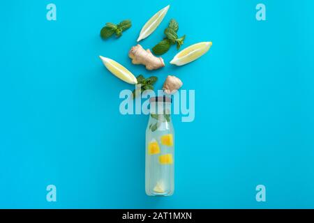 Composition with tasty ginger lemonade on color background Stock Photo