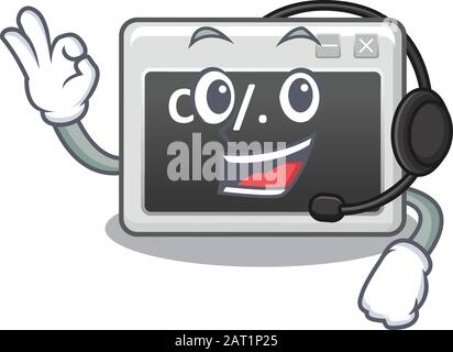 Smiley command window cartoon character design wearing headphone Stock Vector