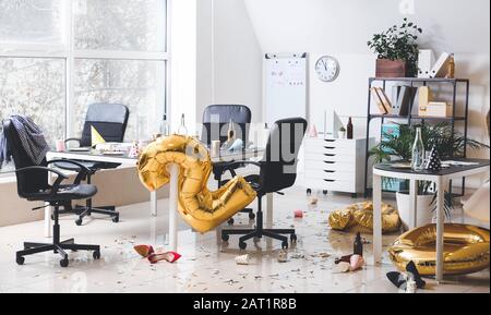 Interior of office after New Year party Stock Photo
