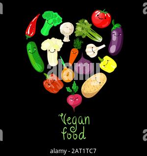 Colorful cartoon vegetables icons in round isolated on white. Vector illustration of fresh organic vegetable banner used for magazine, book, poster Stock Vector