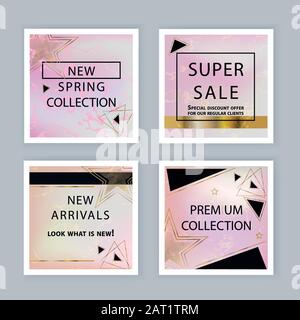 Pink marble banners with pink black triangles. Business modern banner for 8 March, wedding, Mothers day, Valentines day. Stock Vector
