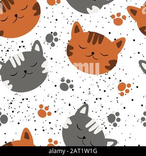 seamless sleeping cat pattern vector illustration Overlapping colored background vector Stock Vector