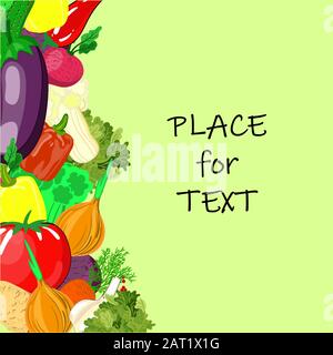 Colorful cartoon vegetables icons in round isolated on white. Vector illustration of fresh organic vegetable banner used for magazine, book, poster Stock Vector