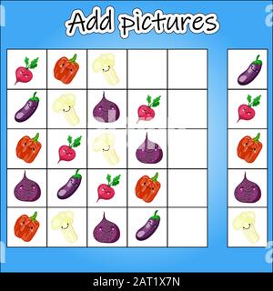 Picture Sudoku is an educational game for the development of children s logical thinking. Level of difficulty 1. Theme vegetables . Insert pictures Stock Vector