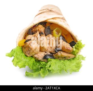 Tasty doner kebab on white background Stock Photo