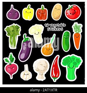 set of vegetables nuts herbs spice condiment icons isolated on black background. Colorful leaves lettering. Concept graphic vector element..vegetables Stock Vector