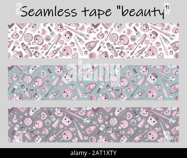 Kit for the design of natural cosmetics with seamless patterns and logos., Stock Vector