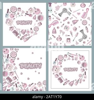 A set of packaging templates with a texture for cosmetic products. Template design for flyer, cover, flyer, postcard for hotel, beauty salon, spa Stock Vector