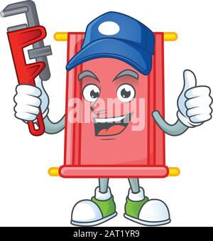 Cool Plumber chinese red scroll on mascot picture style Stock Vector