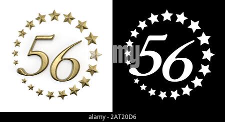 Number 56 (number fifty-six) Anniversary celebration design with a circle of Golden stars on a white background with shadow and alpha channel. 3D illu Stock Photo