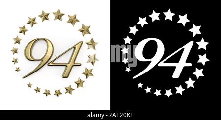 Number 94 (number ninety-four) Anniversary celebration design with a circle of Golden stars on a white background with shadow and alpha channel. 3D il Stock Photo