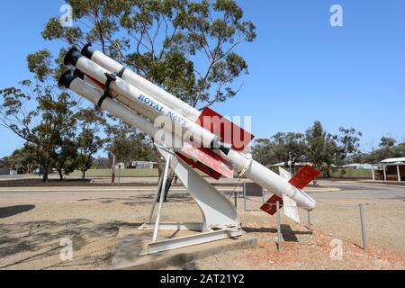 Seaslug Royal Navy missile displayed outside the Woomera Heritage Centre, South Australia, SA, Australia Stock Photo