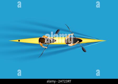 Sprint Double Kayak with paddler Stock Vector