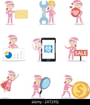 Set character of women in pajamas night party. Stock Vector