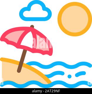 Beach with Umbrellas Icon Vector Outline Illustration Stock Vector