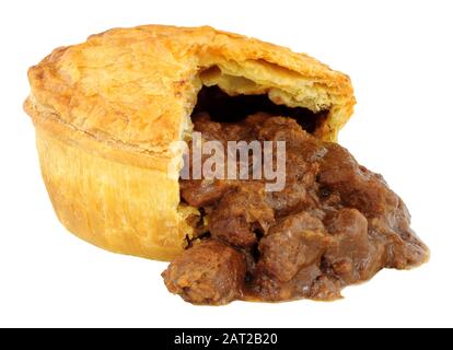 Chunky steak and ale meat filled pie isolated on a white background Stock Photo